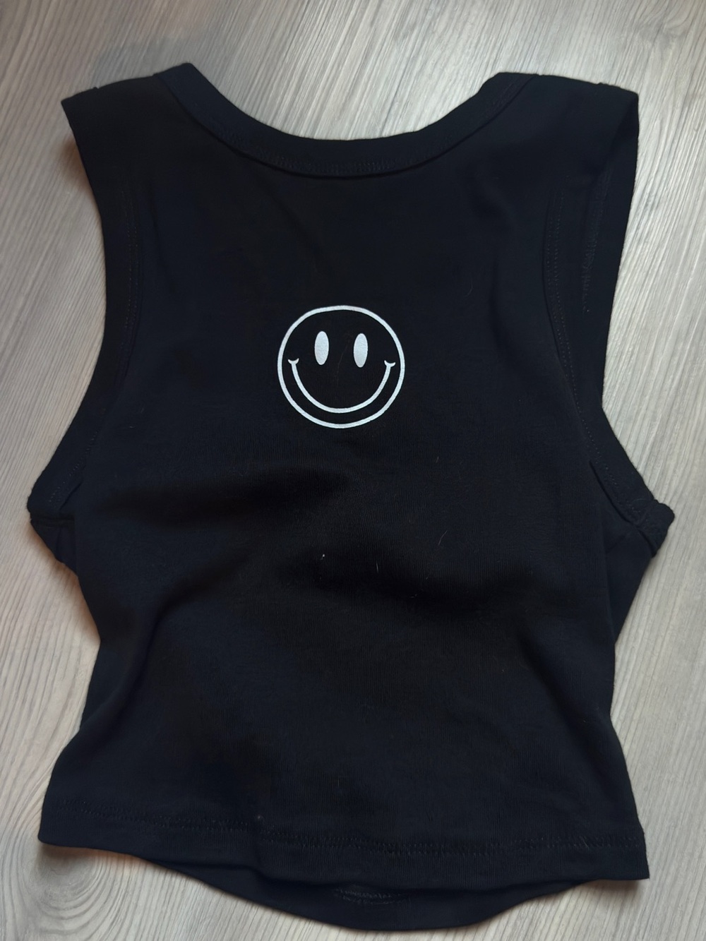 Black Women's Smiley Tank Top - Casual Crop Top